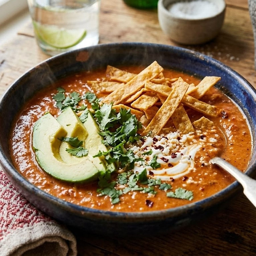 Sopa azteca de tomate y chipotle